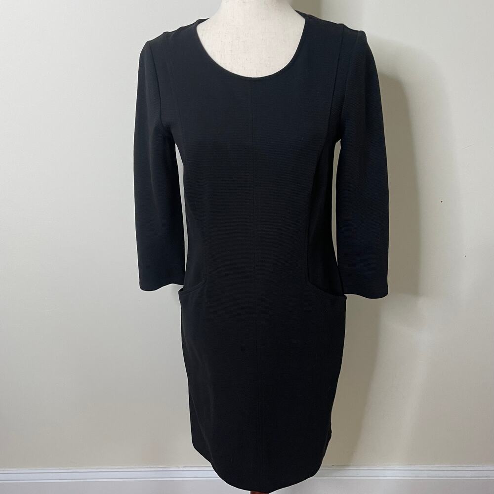 Boden Black Ribbed Cotton Blend Long Sleeve Dress Sz 6